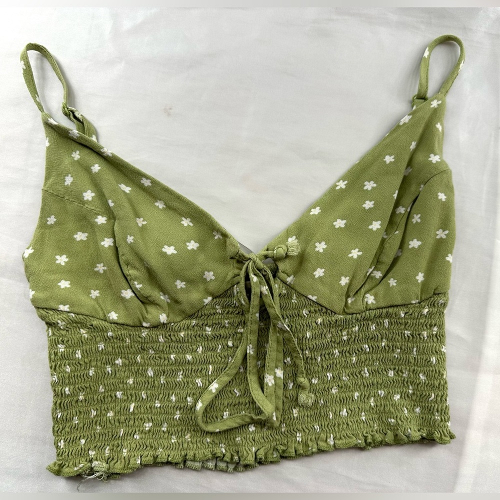 Green and white printed crop top with front tie detail from Pacsun in size XS